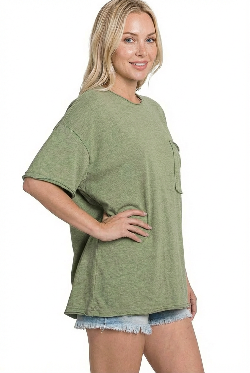 Oversized Raw Edge Pocket Boyfriend Tee