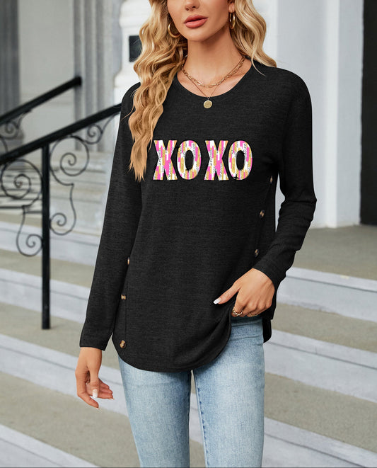 Valentine's Day Bold XOXO Print Long Sleeve Top