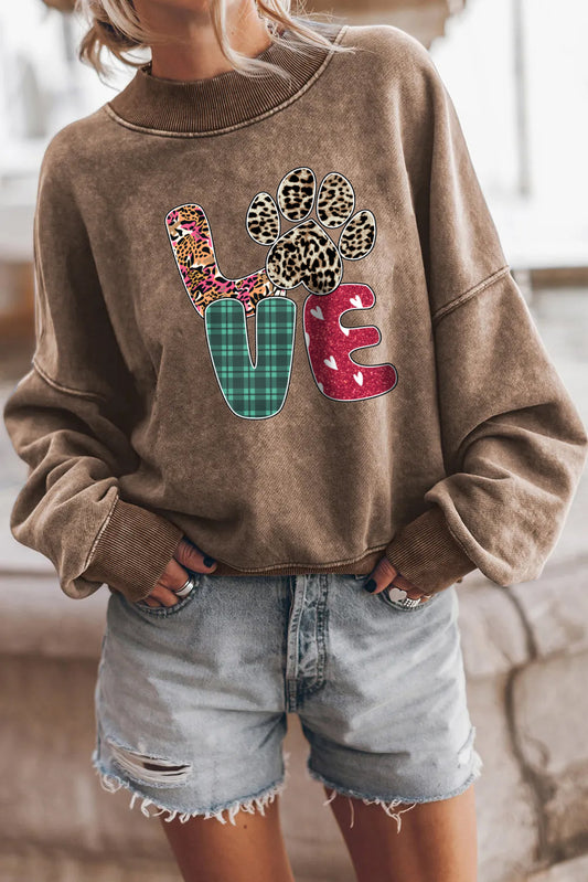 Valentine's Day Love Paw Print Graphic Cozy Sweatshirt
