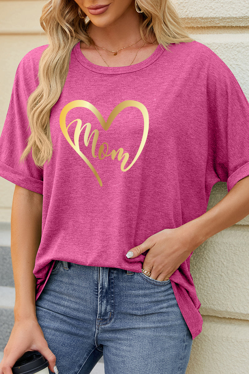 Heart MOM Graphic Casual Tee Mother's Day Gift Top