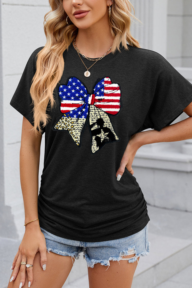 Patriotic Double Bow Graphic 4th of July Casual Tee