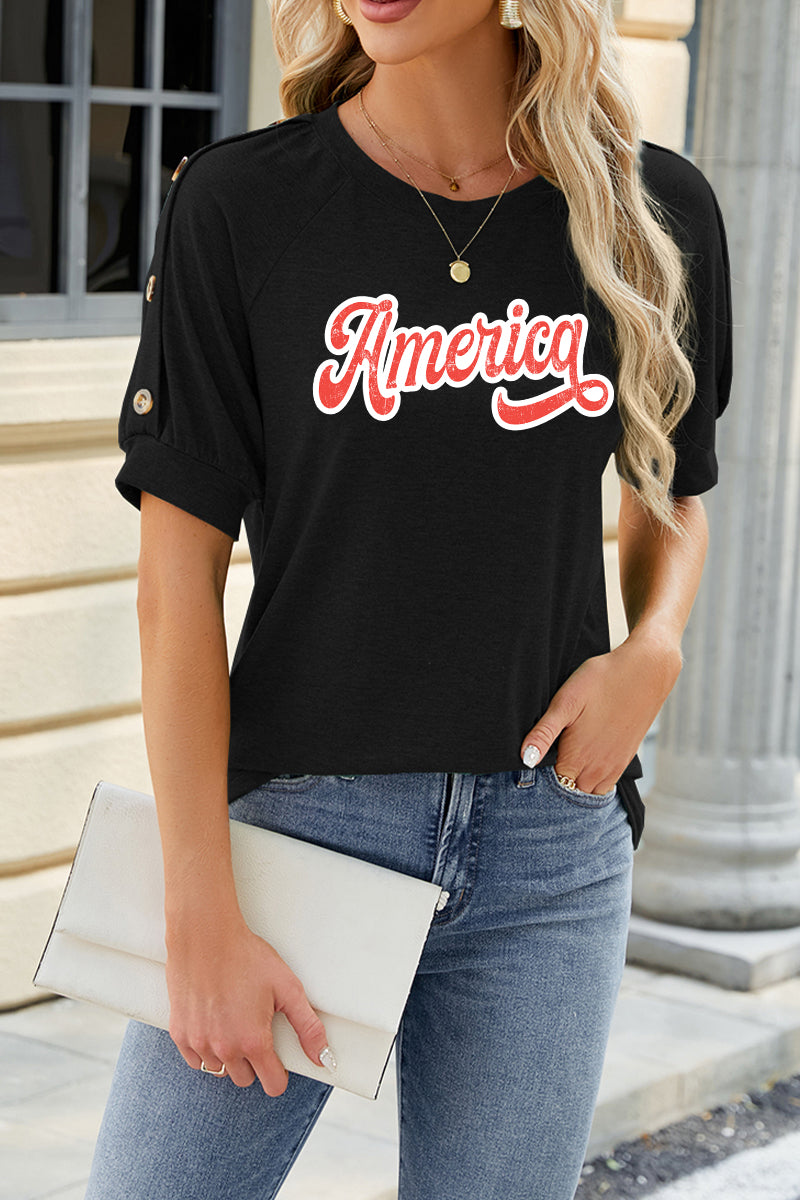America Script Graphic Rayon Tee Boutique Patriotic Top