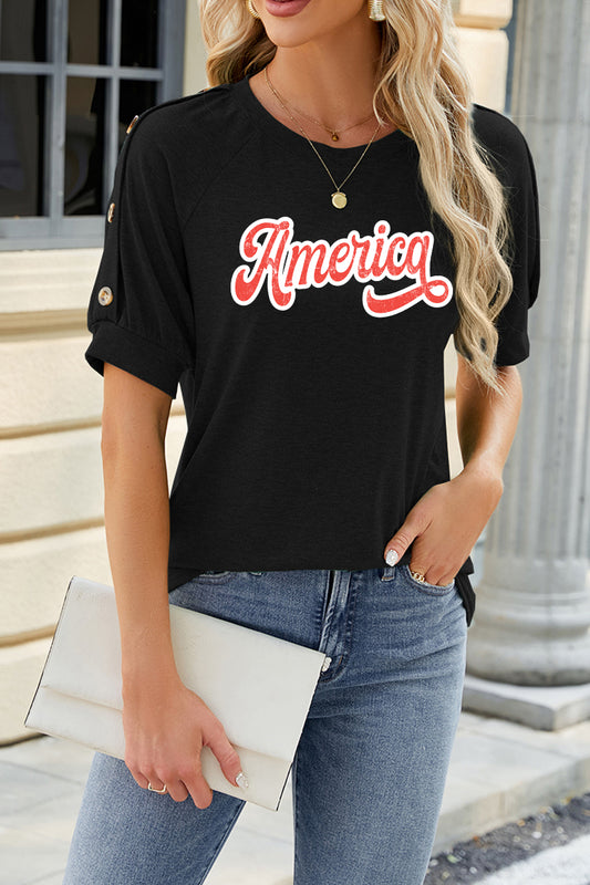 America Script Graphic Rayon Tee Boutique Patriotic Top