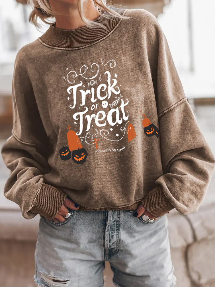 Halloween Trick or Treat Graphic Pullover Sweatshirt