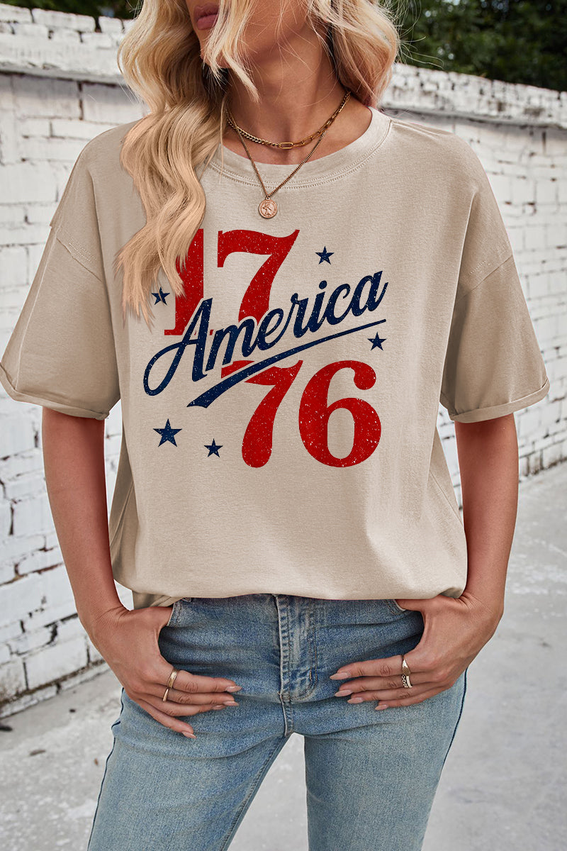 Patriotic Cotton Graphic Tee Oversized America 1776 Top
