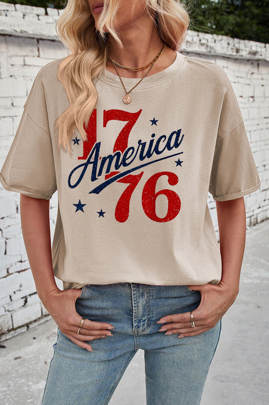 Patriotic Cotton Graphic Tee Oversized America 1776 Top