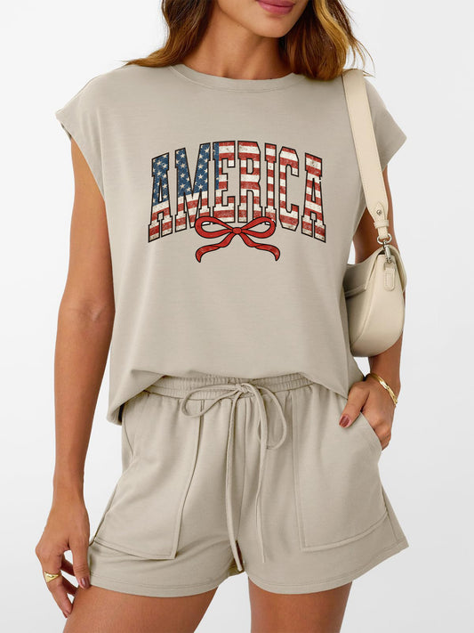 4th of July America Bow Detail Short Set Outfit