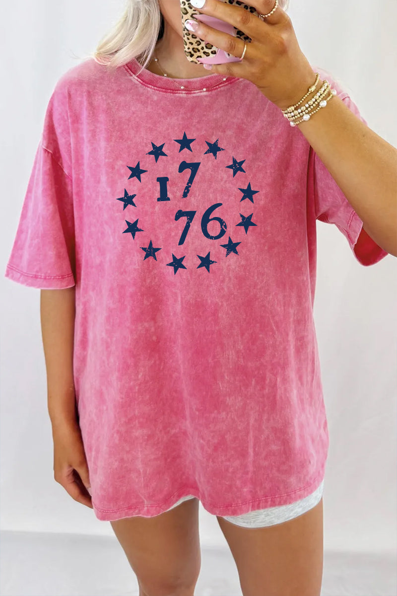 1776 Mineral Wash Graphic Tee Oversized Patriotic Vintage