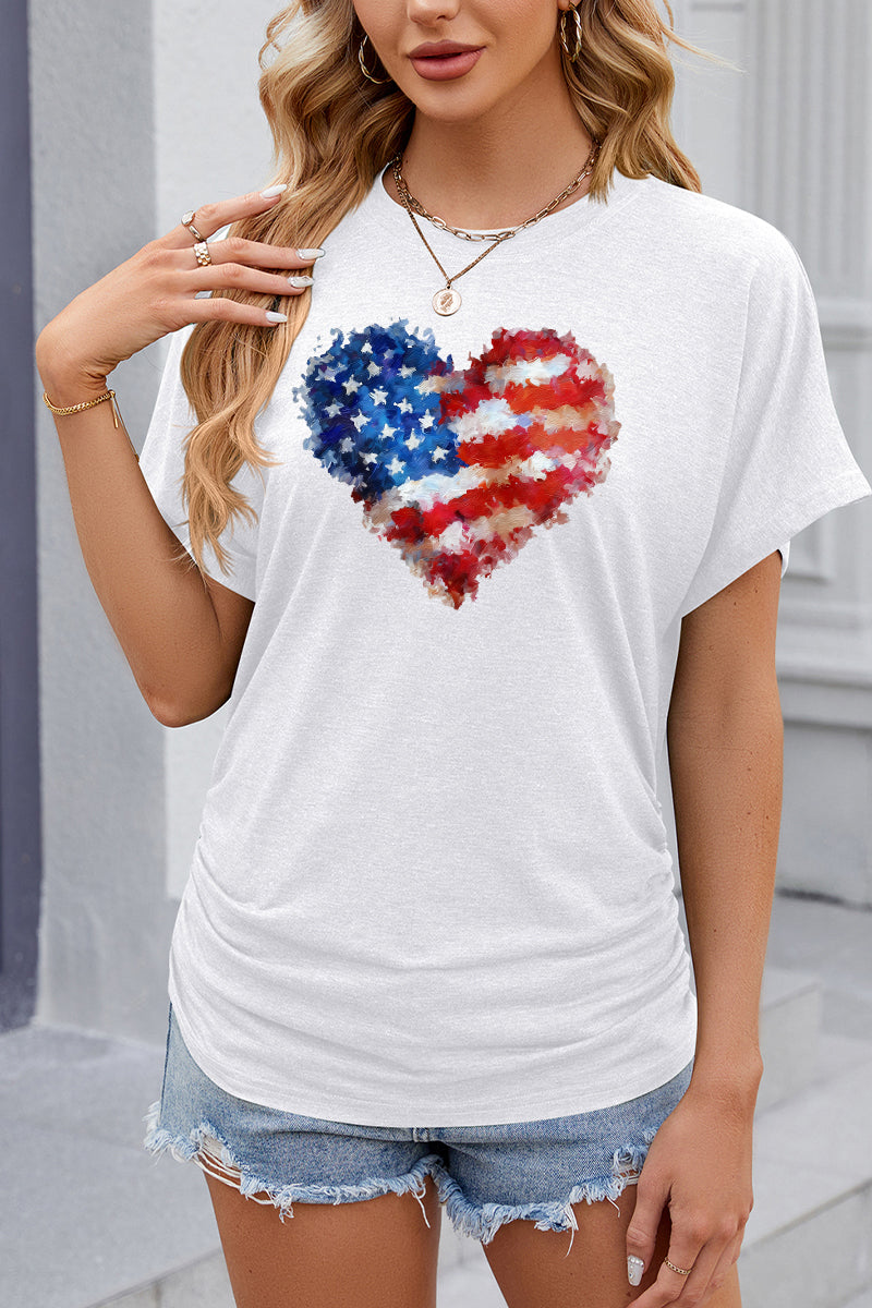 American Flag Heart Graphic Short Sleeve Patriotic Tee