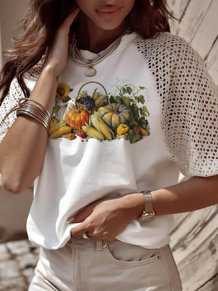 Thanksgiving Harvest Pumpkin Corn Basket Graphic T Shirt