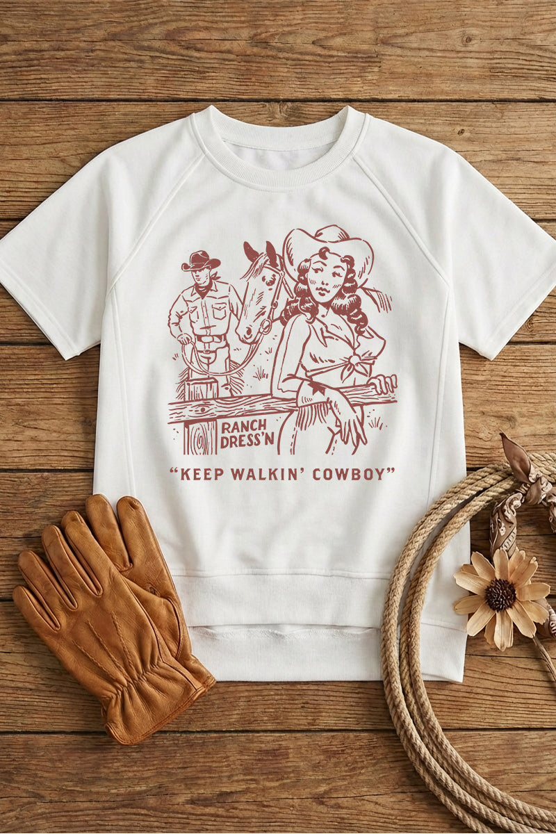 Western Cowboy Graphic Tee Vintage Rodeo Print Top