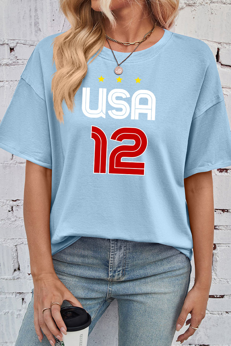 Graphic Rayon T Shirt USA Soccer Casual Loose Tee