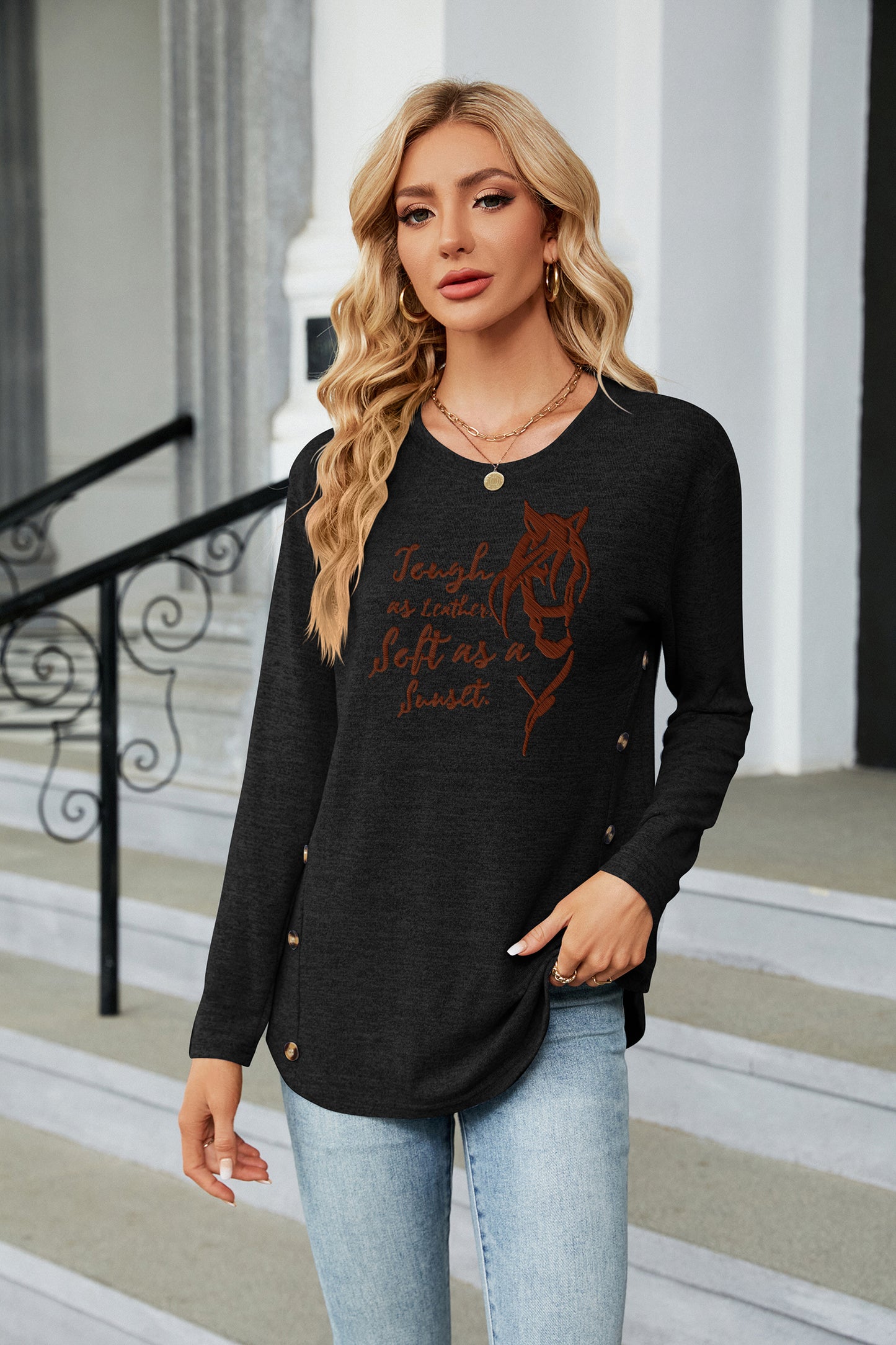Western Cowgirl Letter Graphic Casual Tee