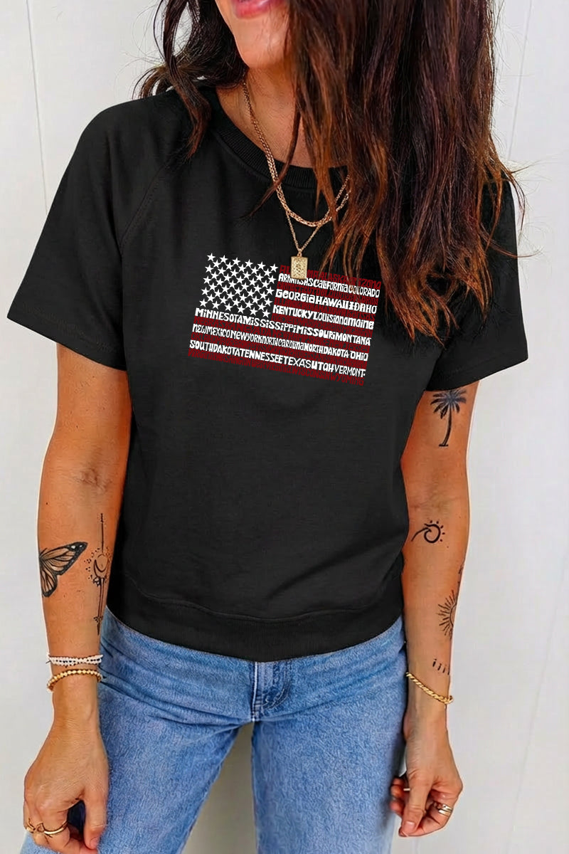 Patriotic USA Flag Graphic 4th of July Casual Tee