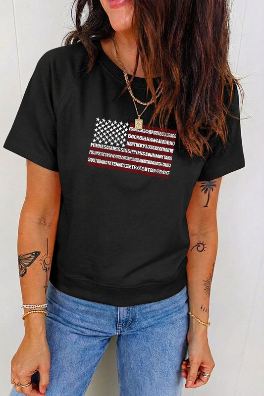 Patriotic USA Flag Graphic 4th of July Casual Tee