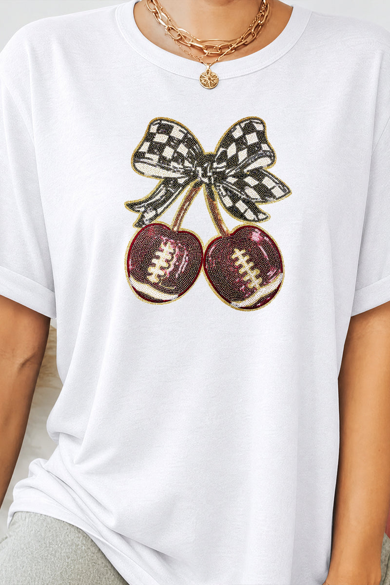 Football Cherry Graphic Rayon Blend Tee Game Day Trendy