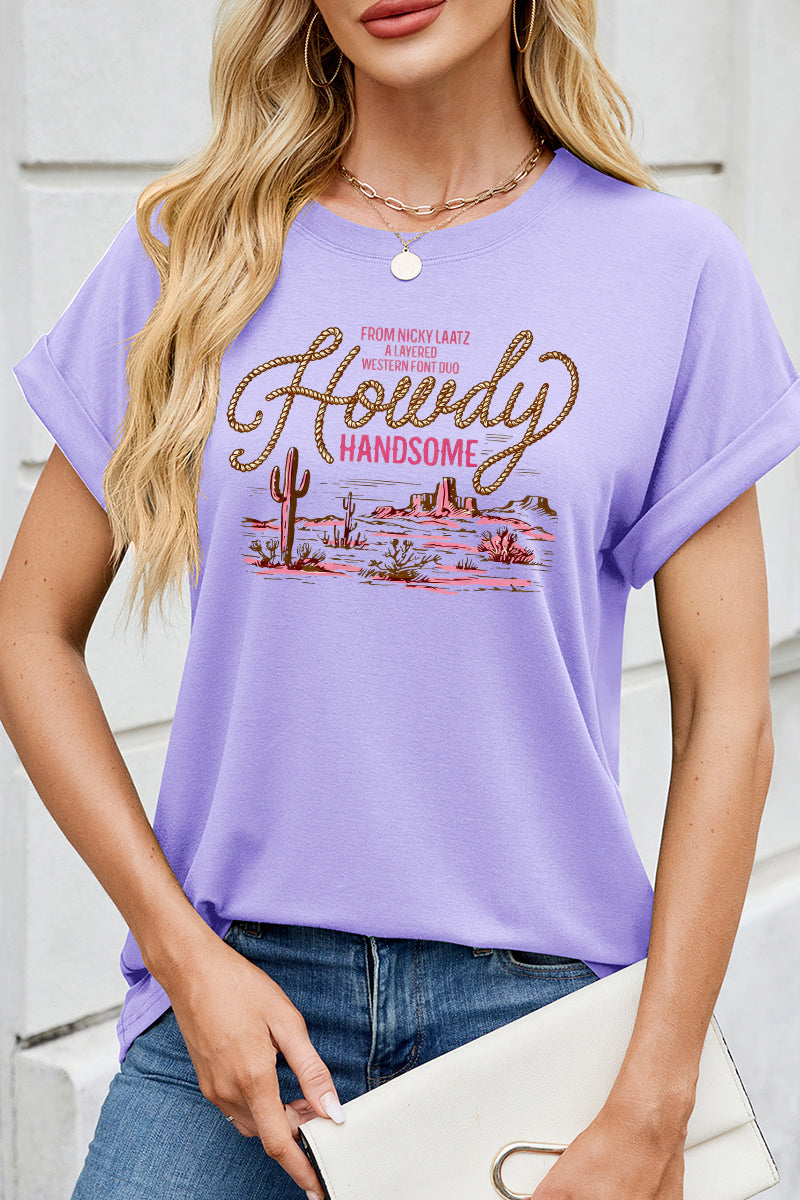 Howdy Western Graphic Loose Fit Cap Sleeve Casual Tee