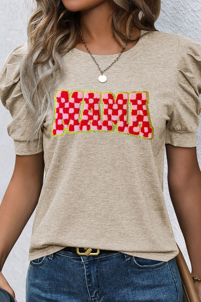 Mother’s Day Mama Graphic Puff Sleeve Casual T Shirt