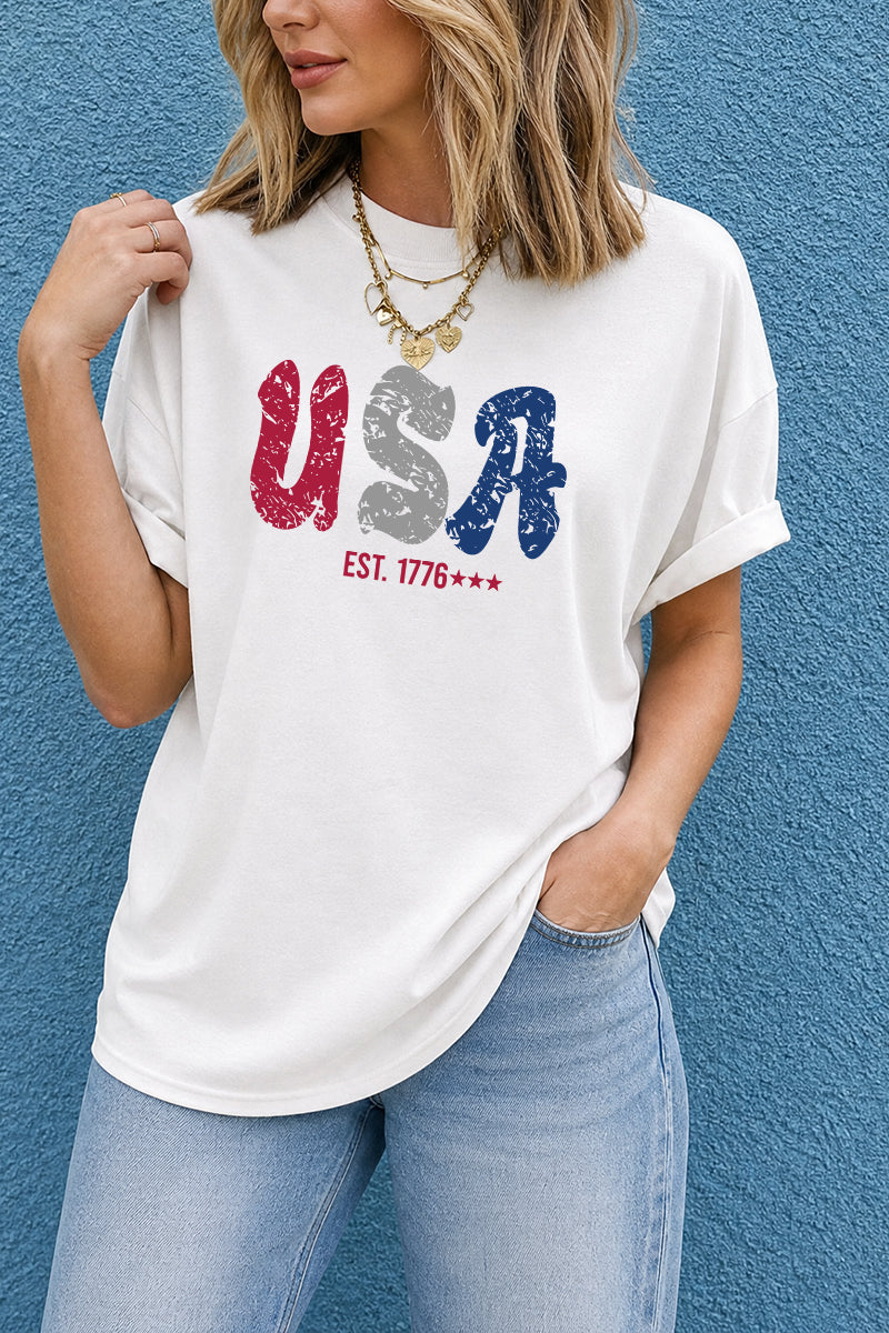 USA Est 1776 Vintage Patriotic Oversized Graphic Tee