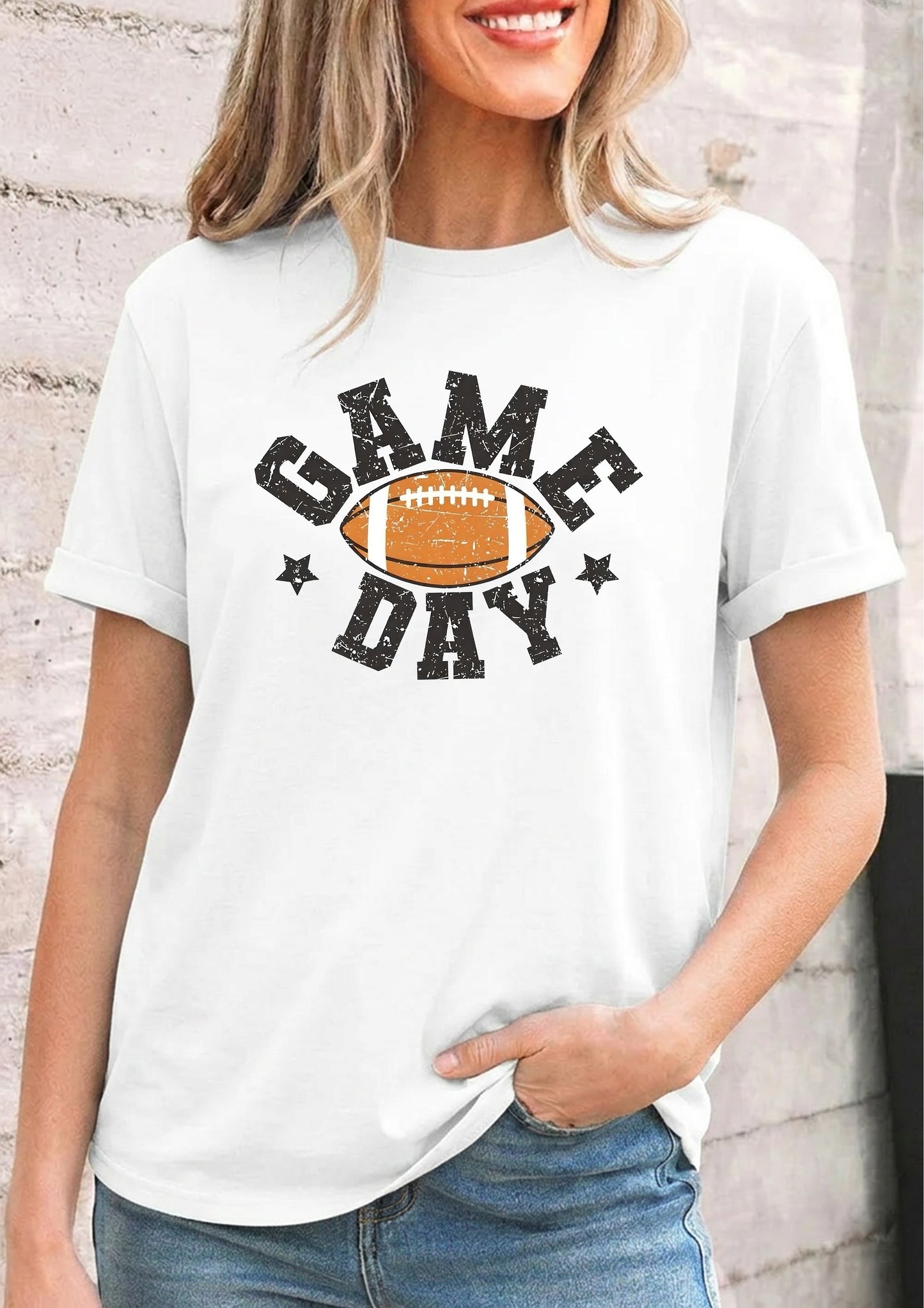 Vintage Football Game Day Tee Women Casual Sport Shirt