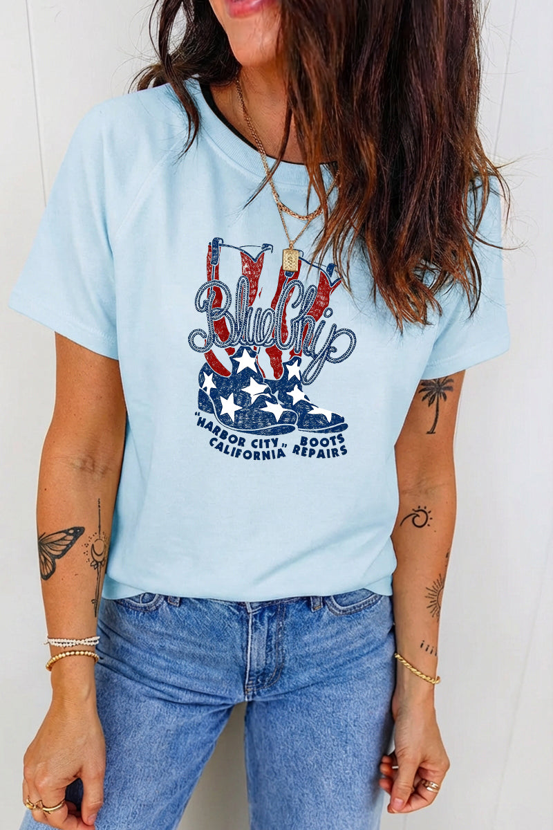 4th of July USA Cowboy Boot Patriotic Graphic Tee