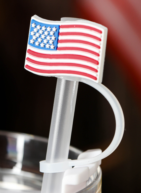 White American Flag Print PVC Soft Plastic Straw Lid