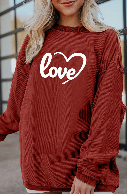 Love Heart Corduroy Oversized Sweatshirt for Valentine’s Day