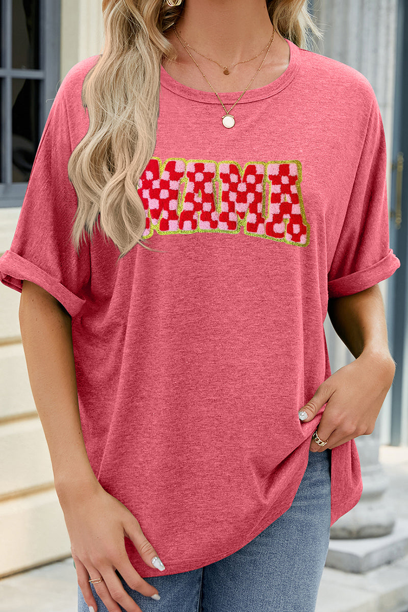 Mama Checkered Graphic Oversized Tee Mother's Day Gift