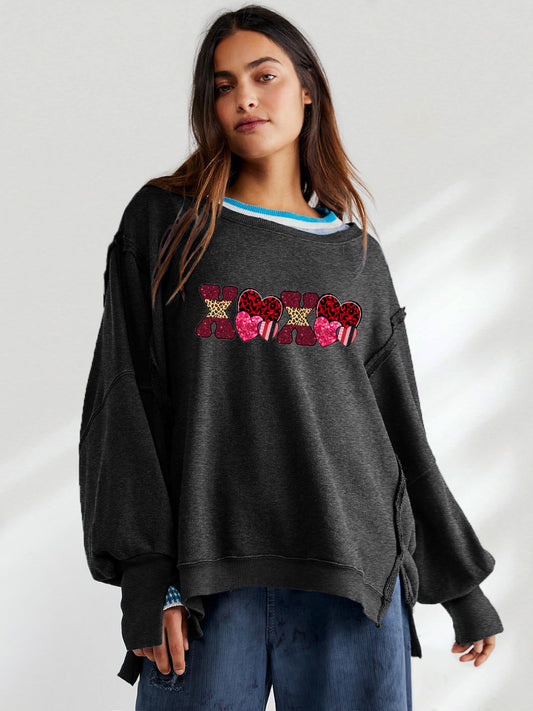 Valentine's Day XOXO Patchwork Heart Print Sweatshirt