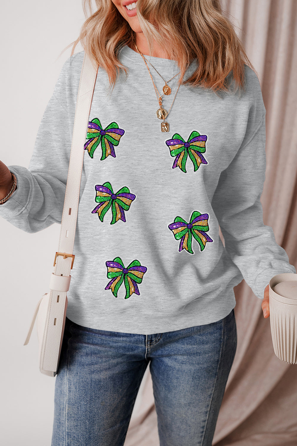 Mardi Gras Festive Bow Pattern Casual Sweatshirt