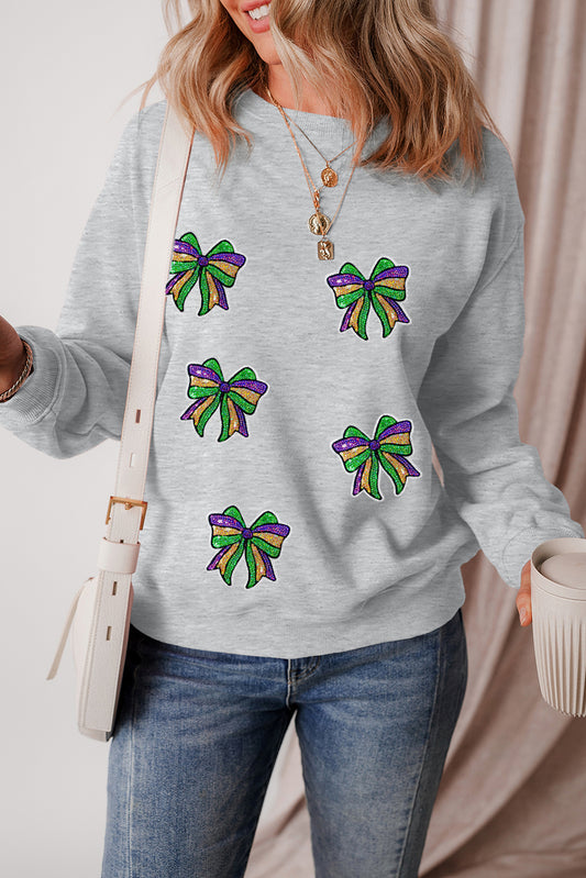 Mardi Gras Festive Bow Pattern Casual Sweatshirt