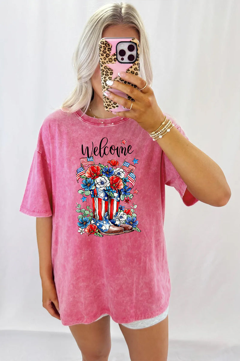 Patriotic Floral Mineral Wash Tee Oversized Vintage Graphic