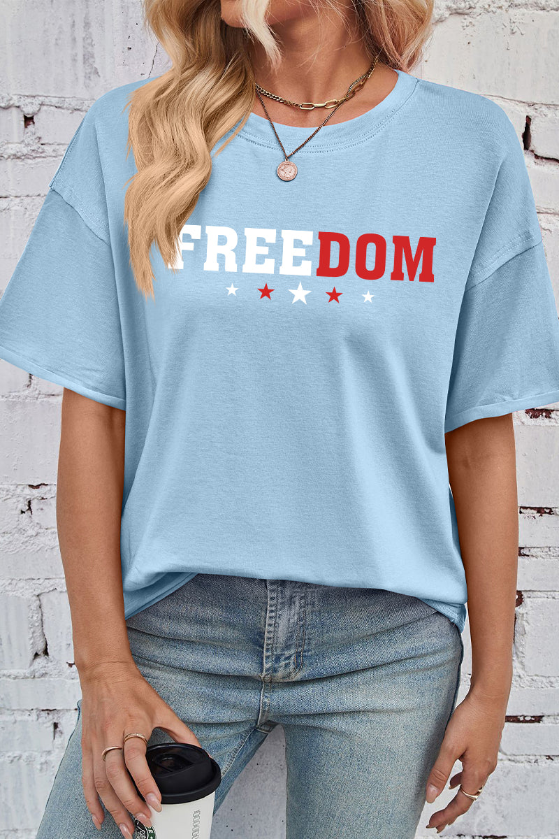 Patriotic Cotton Graphic Tee Oversized Freedom Star Top