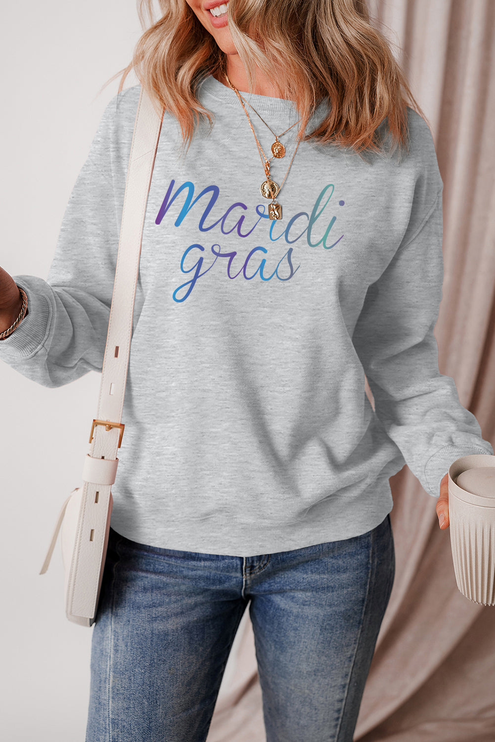 Mardi Gras Handwritten Text Graphic Relaxed Pullover