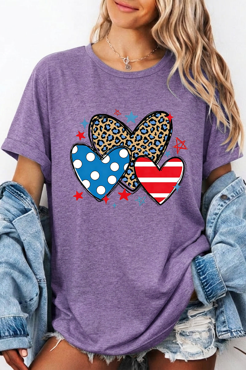 Independence Day Leopard Heart Flag Graphic Tee