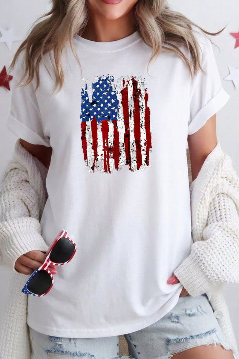 USA Flag Sequin Graphic Loose Fit Short Sleeve T Shirt