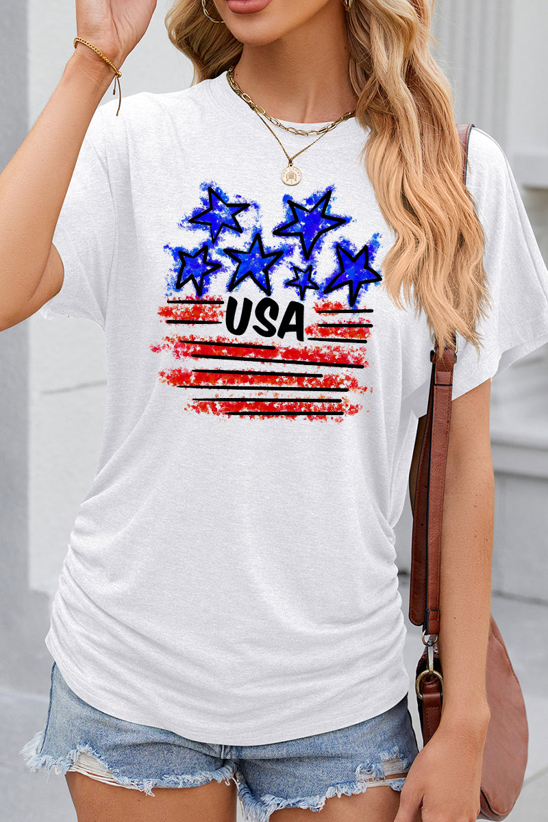American Flag USA Star Graphic Casual Summer Tee