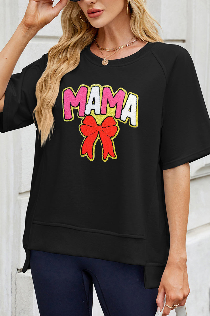 Color Block Mama Bow Graphic Tee Mother's Day Gift Top