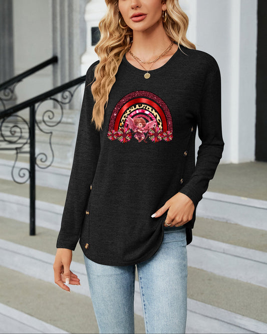 Valentine's Day Rainbow Heart Floral Graphic Long Sleeve