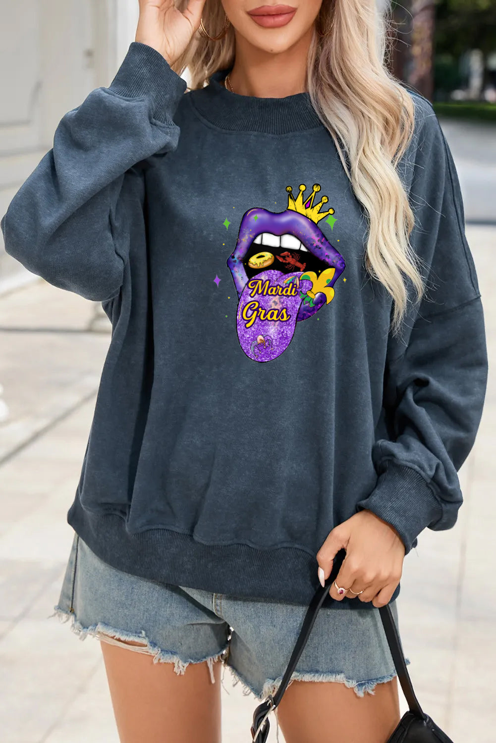 Mardi Gras Lips Graphic Corded Sweatshirt