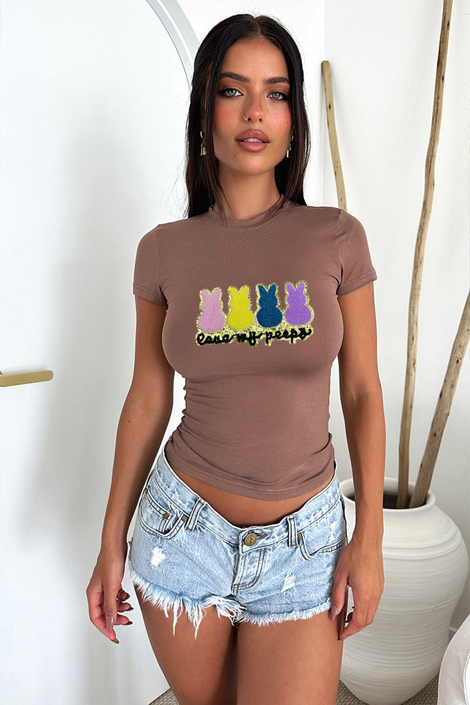 Easter Bunny Leopard Graphic Slim Fit Cotton T Shirt