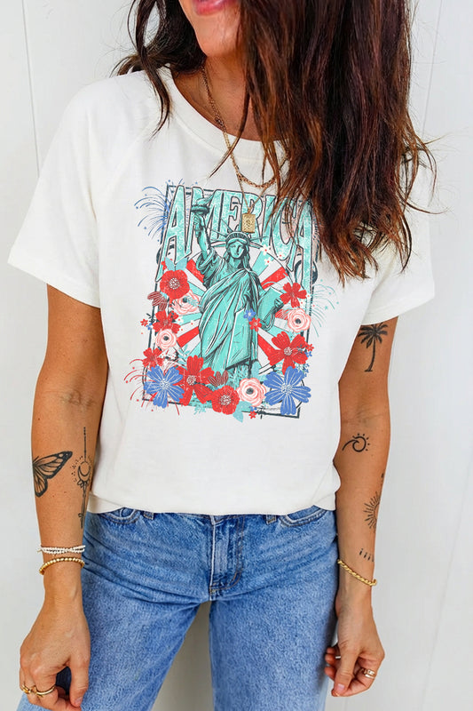 Independence Day Floral Graphic Tee Casual Loose Fit