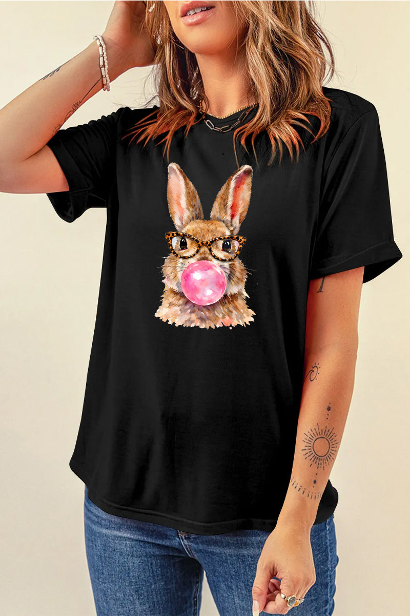 Cute Easter Bunny Graphic Tee Women Spring Casual Shirt
