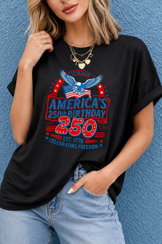 America 250 Freedom Eagle Patriotic Graphic Oversized Tee