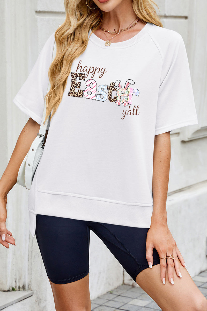 Happy Easter Graphic Tee Spring Casual Short Sleeve Top