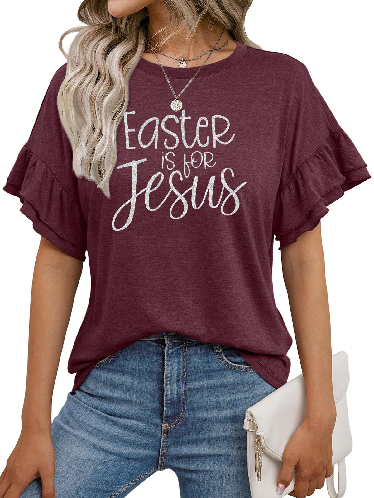 Easter Faith Gold Foil He Is Risen Ruffle Sleeve Tee