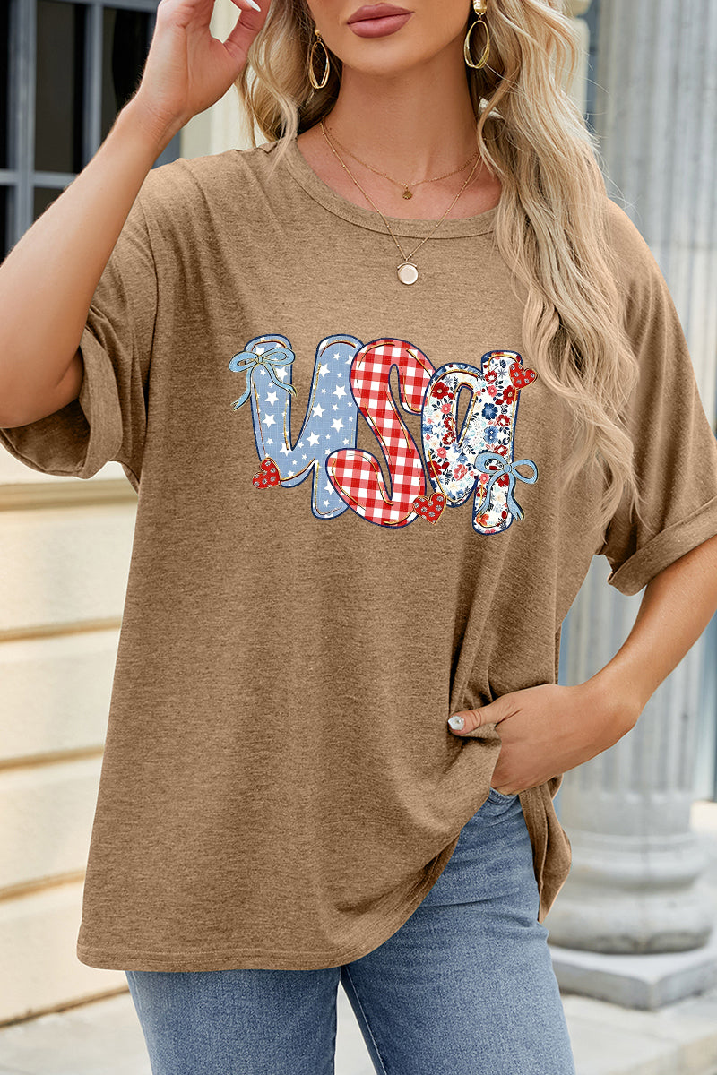 USA Sequin Graphic Oversized Tee Patriotic Summer