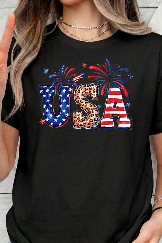 USA Fireworks Graphic Crewneck Casual Tee