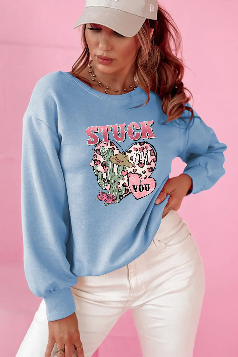 Valentines Day Stuck With You Cactus Graphic Sweatshirt