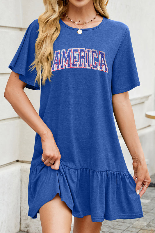 America Graphic Ruffle Hem Loose Fit Short Sleeve Dress